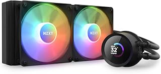 NZXT مبرد سائل لوحدة المعالجة المركزية 240 RGB من كراكين ملم AIO شاشة LCD مربعة قابلة للتخصيص مقاس 1.55 انش للصور ومقاييس الاداء مضخة عالية 2 × مروحة نواة F120 اسود 8 دبابيس