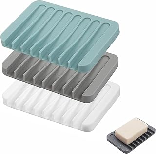 GREBIRD Drainage Soap Dish, 3 PCS Silicone Soap Holder, Drainer Soap Dishes, Soap Container for Bathroom