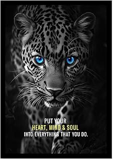 KUBAPIG Motivational Phrases Poster Print Inspiring Words Wall Art Canvas Painting Tiger Lion Leopard Eagle Office Decor Home Decoration (SKU15,16 x24inch=(40 x60 cm),Black Photo Frame)