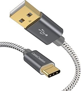 كيبل كريشن USB نوع سي بطول 10 قدم مضفر A الى C شحن سريع 3 امبير 480 ميجابت لكل ثانية متوافق مع ماك بوك اير كروم بكسل جالكسي S22 S21 S10 الخ متر رمادي سبيس