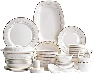 56-Piece Bone China Tableware Set, Kitchen Round Porcelain Plates Bowls Tableware with Stripes, Service for 10