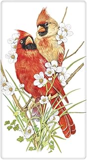 Mary Lake-Thompson BT1144 Spring Cardinals Flour Sack Towel 30 Inches Square Screen Print Design on Lower Center Only