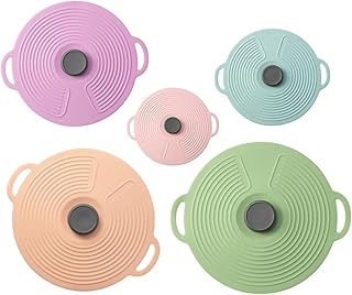 Silicone Suction Lids, 5 Sizes Reusable Suction Microwave Food Storage Cover Food-Grade Grip fits Cups, Bowls, Plates, Pots, Fridge Dishwasher Safe