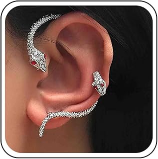 Iaceble Punk Crystal Snake Ear Cuff Earrings Snake Stud Earrings Cz Snake Ear Wrap Earrings Vintage Gold Snake Ear Crawler Earrings Jewelry for Women and Girls