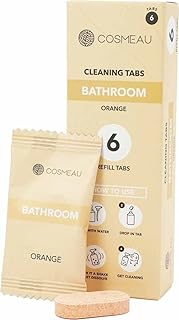 Cosmeau Sustainable Toilet and Bathroom Cleaner Orange Fragrance - 6 Concentrated Cleaning Tablets for Bathroom - Dissolve in Water and Can Be Used Immediately - Plastic-Free and Sustainable Choice