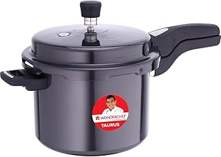 Wonderchef Taurus Hard Anodized Outer Lid Pressure cooker, SS Lid, 5 liter, Soft Touch Handles for Durability, Induction Friendly, Black, 5 year warranty, ISI Certified