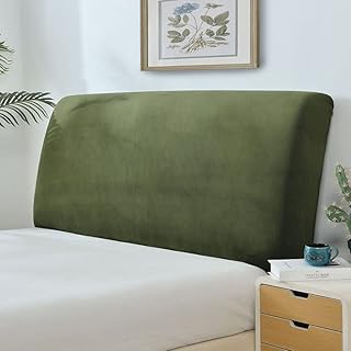 Velvet Bed Headboard Slipcover Full Queen California King, Stretch Bed Headboard Cover Soft Dustproof Protector Cover for Bedroom Decor (Green,Queen Headboard Length (59"-67"))