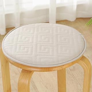 XIAO HUA Round Bar Stool Cushions,Non-Slip Seat Pad with Ties,Cotton Linen Stool Cover Breathable Chair Pad Cushion for Office Student Dining Chairs Beige Beige A 45x45cm(18x18inch)