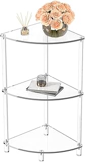 Corner Display Rack, 3 Tier Corner Shelf Acrylic Corner Side Table, Multipurpose Shelving Unit, Triangle End Table for Home Office Bathroom Living Room Kitchen Decor