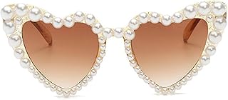 COTIA Luxury Fine Shimmering Love Pearl Sun Glasses Women Heart Glasses Casual Bling Sunglasses