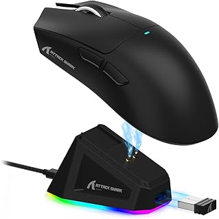 ماوس العاب لاسلكي خفيف الوزن X11 مع قاعدة شحن RGB وضع ثلاثي 2.4G/USB-C سلكي/بلوتوث حتى 22K DPI ومستشعر بصري PAW3311 مفتاح هويو و5 أزرار قابلة للبرمجة للكمبيوتر وماك من اتاك شارك - لون أسود