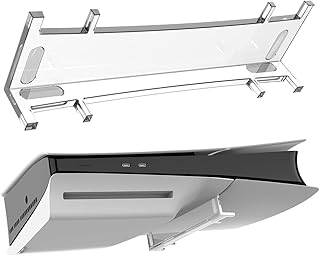 حامل وحدة تحكم افقي رفيع لجهاز بلاي ستيشن 5، حامل رف شفاف ثابت موفر للمساحة لـ 5 اقراص رفيعة واصدار رقمي