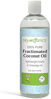 زيت جوز الهند المجزأ من Sky Organics (16 أونصة) زيت جوز الهند الطبيعي المجزأ زيت MCT المرطب زيت جوز الهند الناقل زيت الجسم مزيل ماكياج جوز الهند زيت جوز الهند لبشرة الشعر DIY خالٍ من العطور