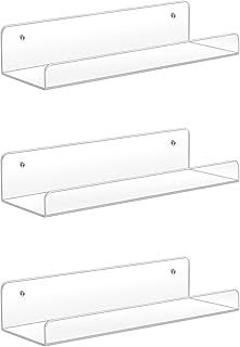 سويي ارفف اكريليك، 3 عبوات 15 انش، رفوف معلقة تثبت على الحائط، حافظة عرض فانكو بوب، رف كتب الاطفال غير مرئي، رف صور ديكور، رفوف حمام سميكة 5 ملم، عرض 4.75 انش، شفاف