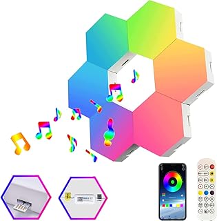 مصباح سداسي لتزيين الغرفة لوحة اضاءة LED - تحكم من خلال تطبيق ذكي بقطع تركيب ومزامنة موسيقية لوحات حائط باضاءة RGB غرفة الالعاب دي ام جي متعدد الألوان