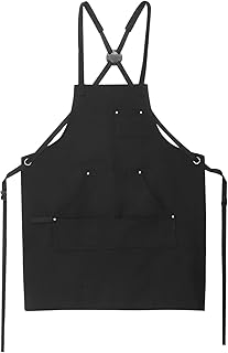 sourcing map Cooking Chef Apron 27"x34" Canvas Cotton Adjustable Cross Back Kitchen Work Aprons for Men Women Kitchen BBQ Grill Chef, Black, Black, 70x86cm