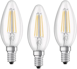 اوسرام مصباح LED كلاسيكي بقاعدة LED على شكل شمعة بقاعدة E14 / غير قابل للتعتيم/بديل لـ 40 واط / نمط خيوط شفاف / ابيض بارد - 4000 كلفن/عبوة من 3 قطع