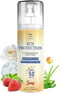 بخاخ واقي من الشمس والاشعة فوق البنفسجية UVA/UVB بعامل حماية من الشمس SPF 50 وPA+++ مع النياسيناميد وخلاصة الورد الابيض 100 مل من تي ان دبليو-ذا ناتشورال ووش، شفاف