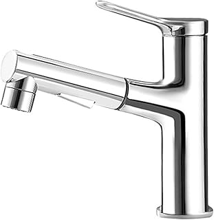 Basin Mixer Kitchen Tap with Pull Out Spray Bathroom Sink Mixer Tap Single Lever Basin Mixer Taps 2 Spray Modes Basin Mixer with Shower Grey,Lower,Chrome-lower