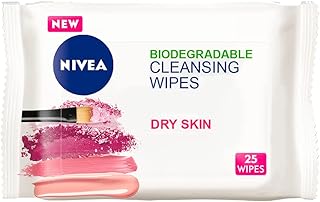 NIVEA 3in1 Caring Cleansing Wipes Dry Skin (25 sheets), Plant-Based Biodegradable Wipes, Face Wipes for Dry Skin, Gentle yet Effective Make-Up Removal