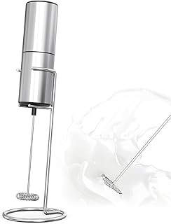 ELMWAY Milk Frother Handheld with Stand,Electric Foam Maker with Stainless Steel Whisk, Battery Operated Frother Drink Mixer for Coffee, Lattes, Cappuccino, Frappe, Matcha, Hot Chocolate