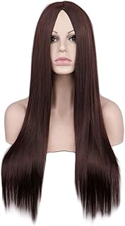 Wigs Carve Long Straight Hair Wig woman Scalp Hair Dark Brown Straight Hair Synthetic Cosplay Wig Pastel Colorful Costume Wig(Bao Blue)