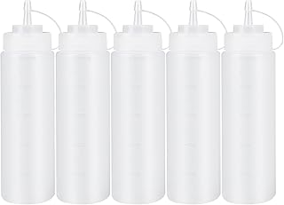 MHYMX 5 Pcs Squeeze Bottle, Squeezy Bottles with Nozzles 500ml Sauce Bottle Clear Ketchup Bottle Plastic Condiment Bottle with Measurements for Ketchup Syrup Sauces Oil