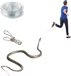 Snake Prank with String Clip - Realistic Fake Snake Toys, Clip on Snake Prank That Chase People, Snake on A String Prank, Lifelike Snake is Following or Prank Props Scary Gag Party Joke Decoration