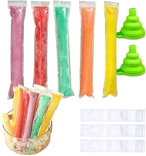 Mellifluous150pcs Ice Popsicle Moulds Bags,Disposable Ice Pop Mold Bags,Ice Cream Party Favors Moulds Bags,Juice Moulds Bags,BPA Free Popsicle Maker Bag,with 2 Funnel