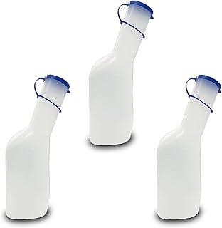 Urine Bottle for Men 1000 ml Pack of 3 | Urinents | 1 Litre | Autoclavable, Reusable, Washable, Milky | Urinents | PP Urine Bottle with Lid | with Measuring Lines | Set of 3