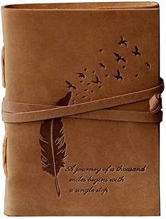 RRR Craft - Be Unique Leather Diary for Men & Women - Leaf of Tree Embossed Sketchbook for Drawing & Writing - Light brown leather diaryBound Plain Paper 5 X 7 inch