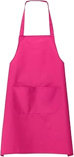 sourcing map 4pcs Bib Apron 70x60cm Unisex Restaurant Kitchen Cooking Aprons Non-Adjustable Machine Washable Chef Aprons with 2 Pockets for Cooking BBQ Painting Drawing Craft, Pink, Pink, 27.56" x