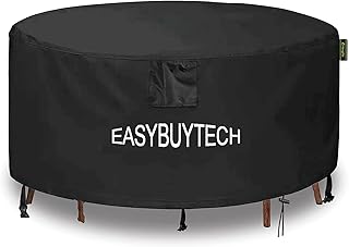 EASYBUYTECH Round Patio Table Cover, 420D Patio Furniture Covers Round, Outdoor Furniture Cover Waterproof, UV Resistant, Windproof, Dustproof,Ø102x71cm