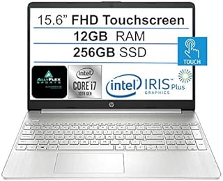 لابتوب اتش بي الاحدث 2021 بشاشة لمس FHD IPS 15.6 انش الجيل العاشر انتل رباعي النواة i7-1065G7 (حتى 3.9GHz)، بطاقة رسومات ايريس بلس، ذاكرة RAM 12GB، SSD 256GB، كاميرا ويب، HDMI، USB-C، WiFi، ويندوز 10