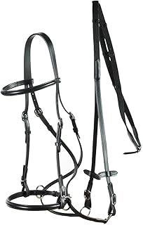 HORZE Genuine Leather Cross-Under Bitless Bridle | Includes Web Reins with Hand Stops