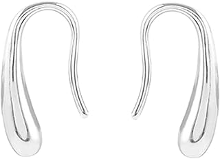 Sterling Silver Solid Plain Shiny Waterdrop Teardrop Hoop Drop Earrings 1.5cm