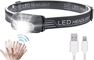 مصابيح LED ‏XPG2 للراس عالية السطوع 500 لومن مع مستشعر، تصميم خفيف الوزن ومقاوم للماء مع بطارية USB لاعادة الشحن، مصباح يدوي بـ 5 اوضاع اضاءة للركض وركوب الدراجات والتخييم وللاطفال من بورايت