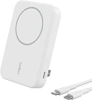 الشاحن المحمول BoostCharge Pro من Belkin بقدرة 8000 مللي أمبير في الساعة مزود بتقنية Qi2؛ متوافق مع MagSafe + مسند مدمج ممتد – لـ iPhone 15 و15 Plus و15 Pro و15 Pro Max وiPhone 14 والمزيد - أبيض