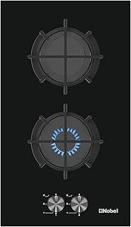 نوبل موقد زجاجي اسود 30 سم 2 شعلة غاز اف اف دي شبكات حديد الزهر NBH2101GH من بيلتن