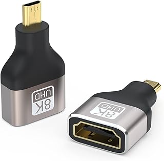 محول مايكرو HDMI ذكر الى HDMI انثى قياسي اصدار 2.1 للكاميرا واللابتوب وUHD وثلاثي الابعاد يدعم 8K@60Hz و4K@144Hz من في موجو (عبوة من قطعتين)، ذهبي