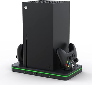 حامل شحن عمودي من كودوجوي مع مروحة تبريد متوافق وحدة تحكم Xbox Series X/S ووحدة التحكم قاعدة مزدوجة 3 منافذ USB أسود