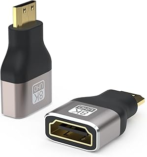 محول HDMI ميني ذكر الى HDMI انثى، محول HDMI 48Gbps الى HDMI صغير، محول تمديد HDMI 2.1 للابتوب والكاميرا وجهاز العرض وتلفزيون HD، يدعم 8K@60Hz/4K@144Hz HDR ARC، (عبوة من قطعتين)