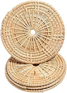 CKJXCVB Wooden tree coasters 4 Pcs Natural Handmade Woven Bamboo Rattan Coasters For Drinks -Neutral Minimalist Wicker Boho Indie Style Coasters