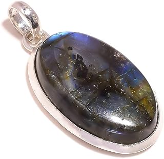 Multi Fire Labradorite Cabochon Oval Gemstone Handmade Bezel Oval Pendant, 2in, Stone, fire labradorite