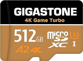 جيجاستون [استعادة بيانات مجانية لمدة 5 سنوات] بطاقة Micro SD 512GB، بطاقة ذاكرة 4K تربو ماكس، بطاقة ذاكرة MicroSDXC لنينتندو سويتش، كاميرا اكشن، دي جيه اي، فيديو UHD، R/W حتى 160/130 ميجابايت/ثانية،