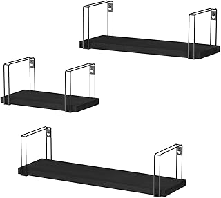سريواتا مجموعة ارفف معلقة تثبت على الحائط من 3 قطع، ارفف حائط معلقة، ارفف خشبية ريفية مقاس 17 انش للديكور وغرفة النوم والحمام وغرفة الغسيل وغرفة المعيشة والمطبخ والمكتب - اسود، معدن
