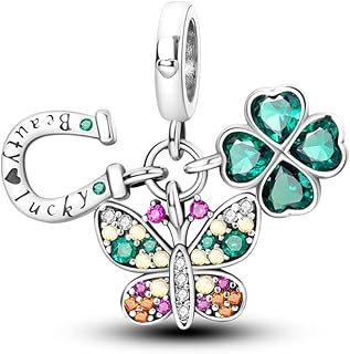 Mother Daughter Lucky Butterfly Clover Star Moon Charm Bead Pendant 925 Sterling Silver Compatible With Pandora Charm Moments Bracelet