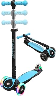 ChromeWheels Scooters for Kids, Deluxe Kick Scooter Foldable 4 Adjustable Height 150lb Weight Limit 3 Wheel, Lean to Steer LED Light Up Wheels, Best Gifts for Girls Boys Age 3-12 Year Old