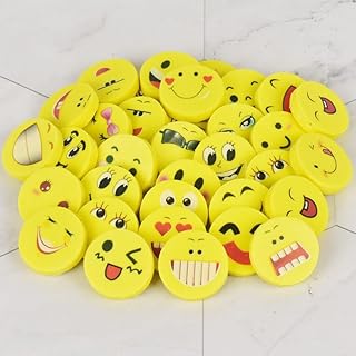 Cartoon Smiley Face Erasers - Fun & Colorful Kids' Stationery for School & Party Favors Emoji Eraser Emoji Printed Erasers Pack OF(40) Perfect for Birthday Giveaways,