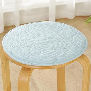 XIAO HUA Round Bar Stool Cushions,Non-Slip Seat Pad with Ties,Cotton Linen Stool Cover Breathable Chair Pad Cushion for Office Student Dining Chairs Blue B 45x45cm(18x18inch)